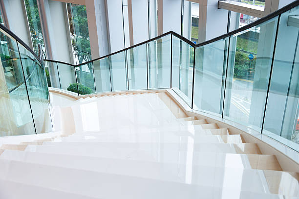 a marble staircase in the fashionable hotel.